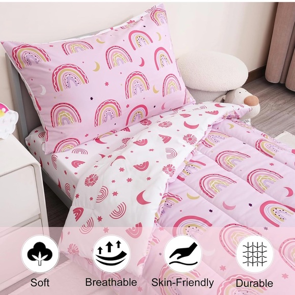 4pc Toddler Rainbow Bedding Set NEW - Picture 4 of 6